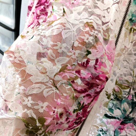 torrid floral lace bomber jacket Full zip sheer pink white Plus Size 4X Cottage - Picture 5 of 8